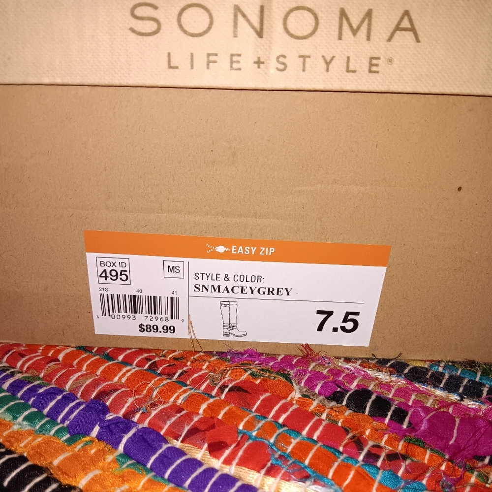 Sonoma~Women's Gray Knee-High Leather Boots Chunky Heel - Picture 3 of 13